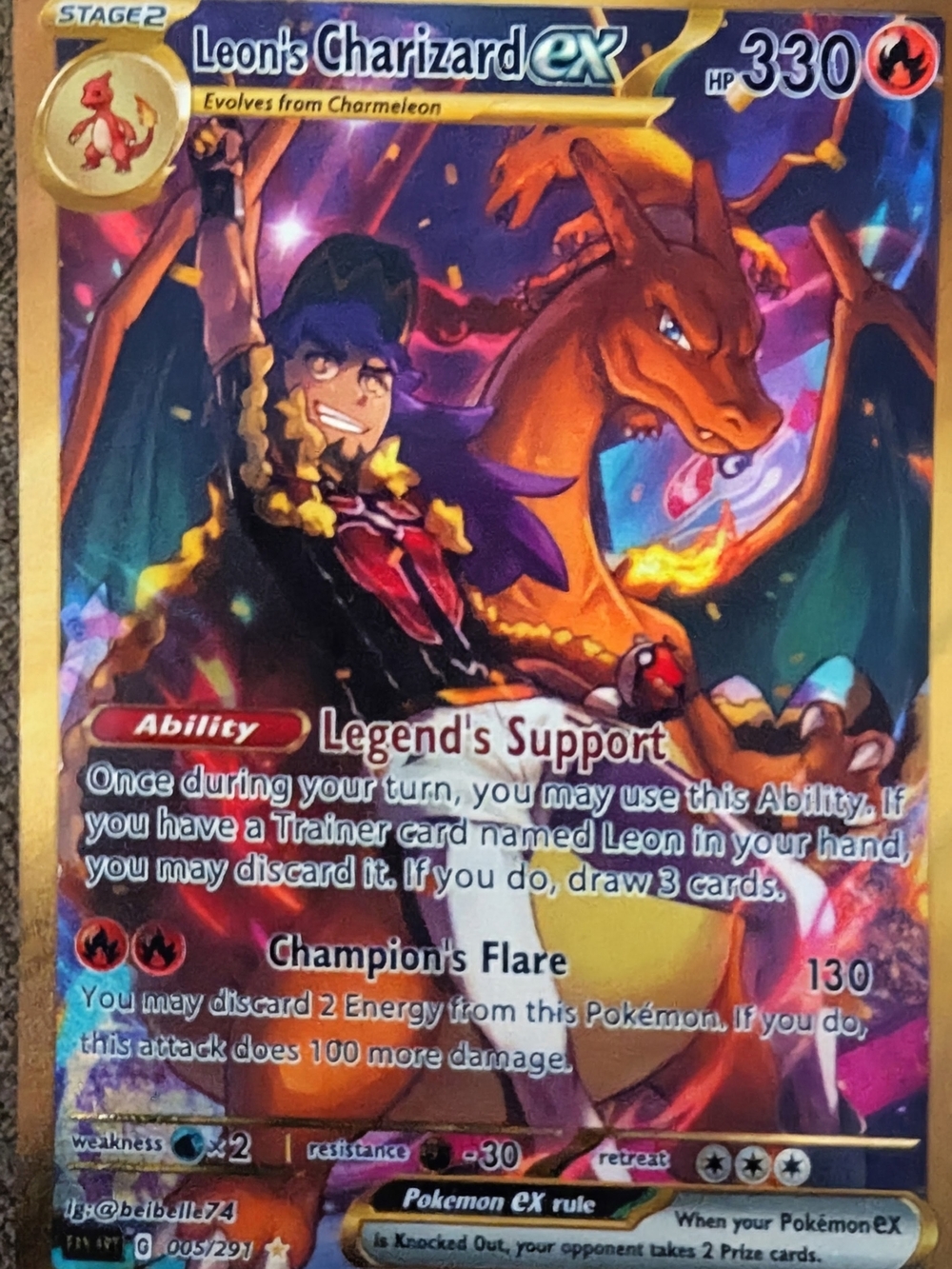 FAN ART Leon's Charizard ex Holo Foil Card (Fire)